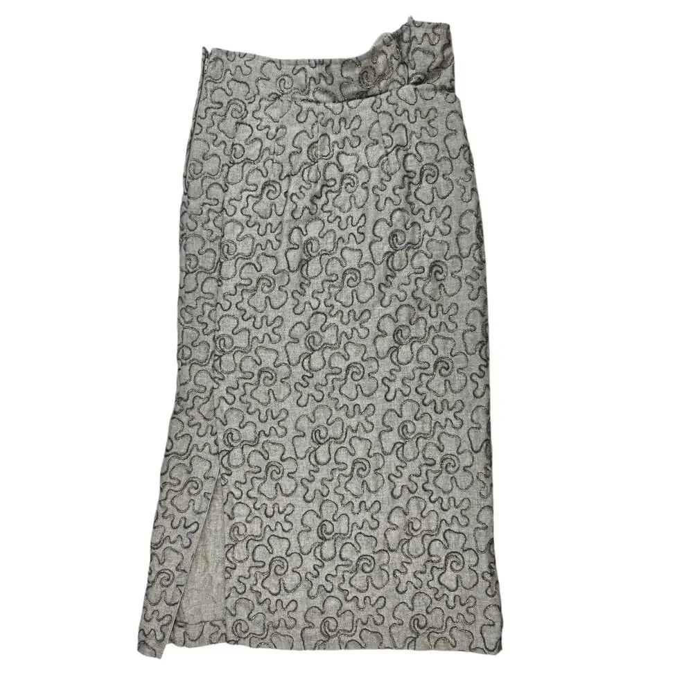 Comme Des Garcons Vintage Skirt Size Small Wool Midi Gray Embroidered Floral